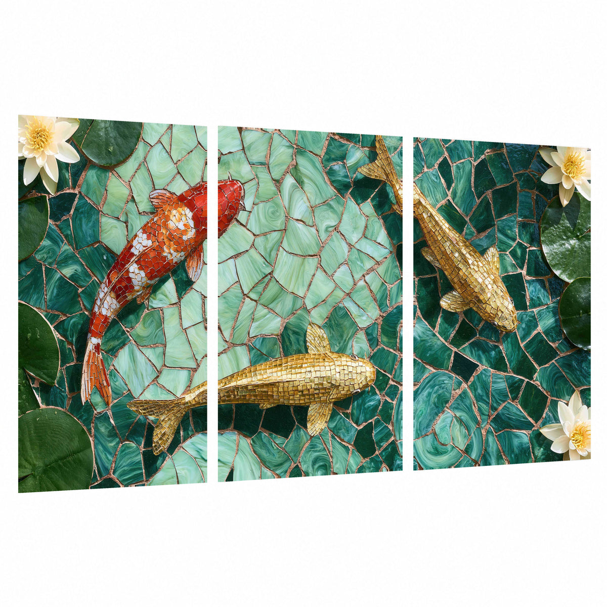 Koi fish mosaic set of 3 poster prints on a white background