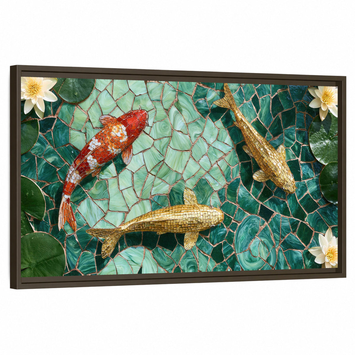 Koi fish mosaic framed canvas wall art on a white background