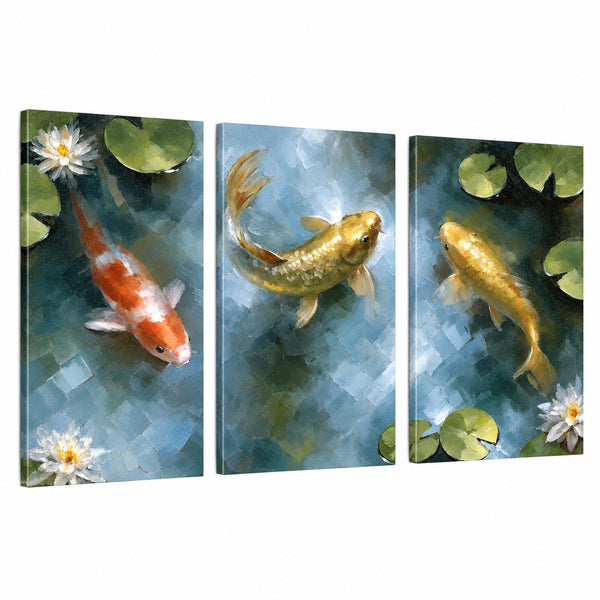 Koi Fish Pond Wall Art – Orange and Gold Koi with Water Lilies Painting