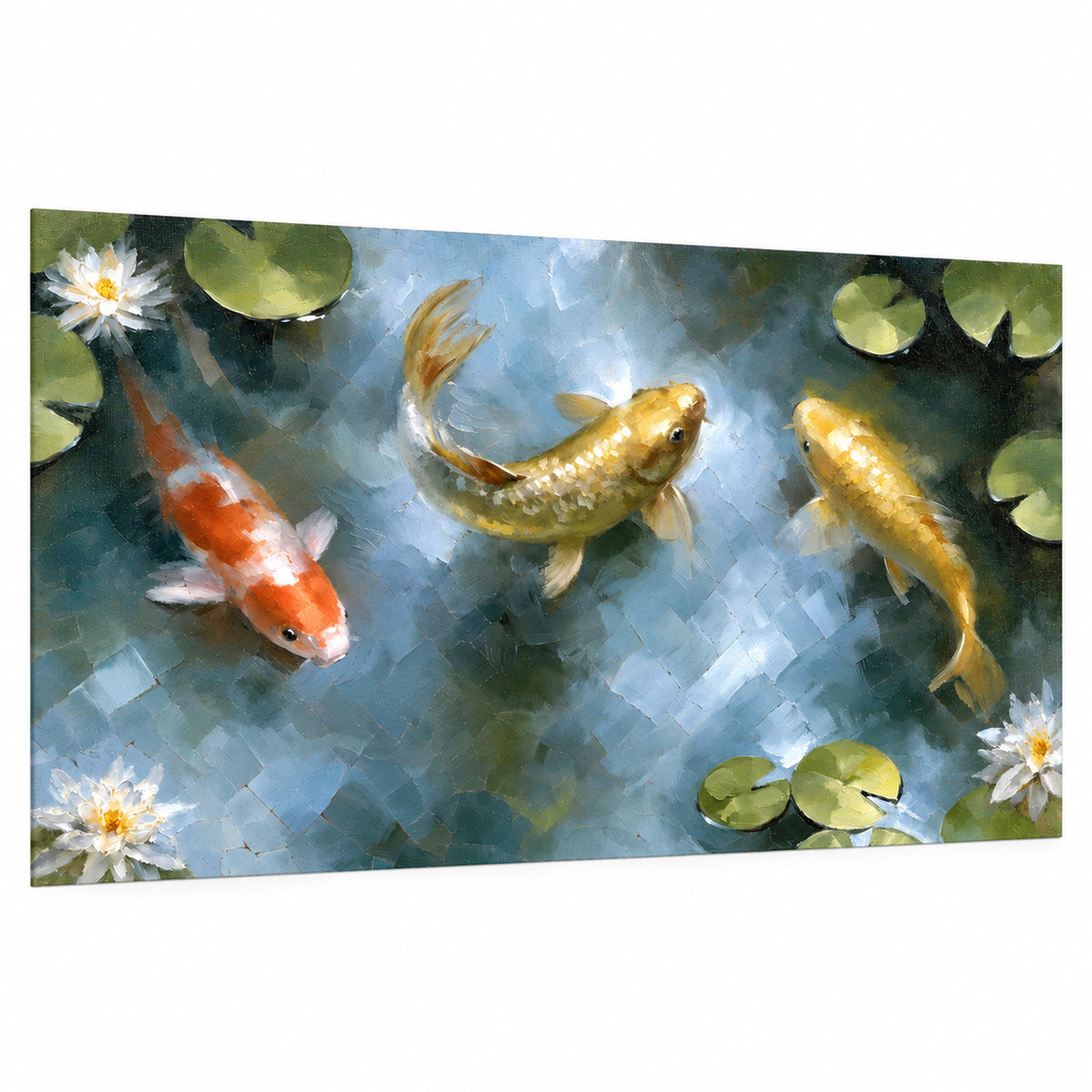 Koi fish pond painting poster print on a white background