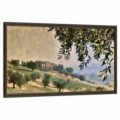 Tuscan olive grove painting framed canvas wall art on a white background