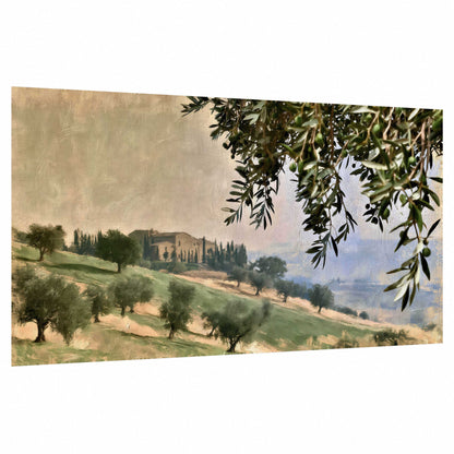 Tuscan olive grove painting poster print on a white background