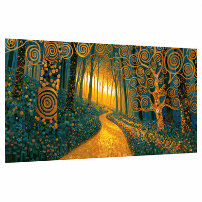 Golden swirl forest painting poster print on a white background