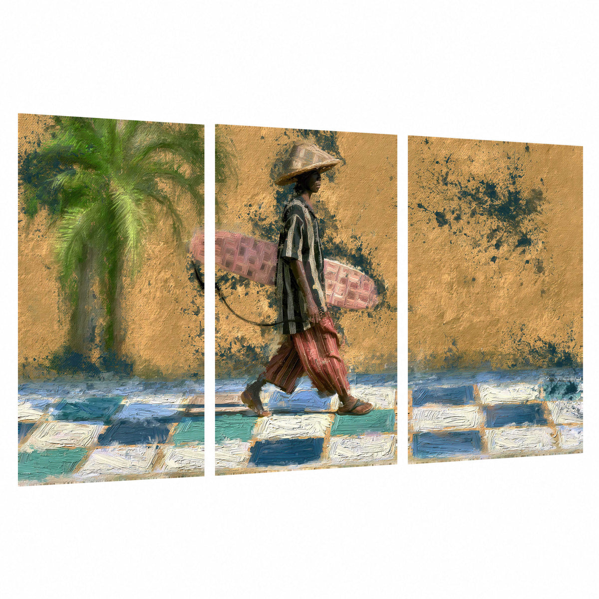 Surfer street painting set of 3 poster prints on a white background