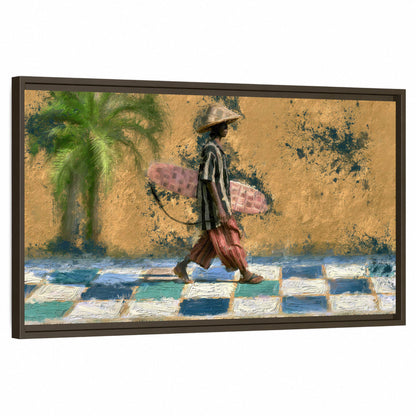 Surfer street painting framed canvas wall art on a white background