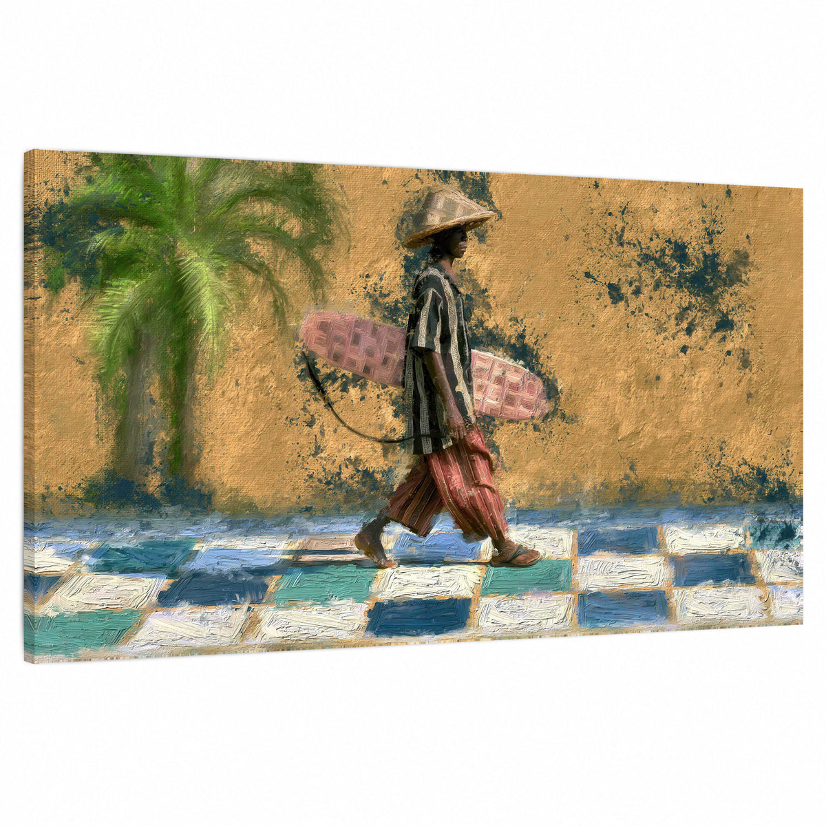 Surfer street painting stretched canvas wall art on a white background