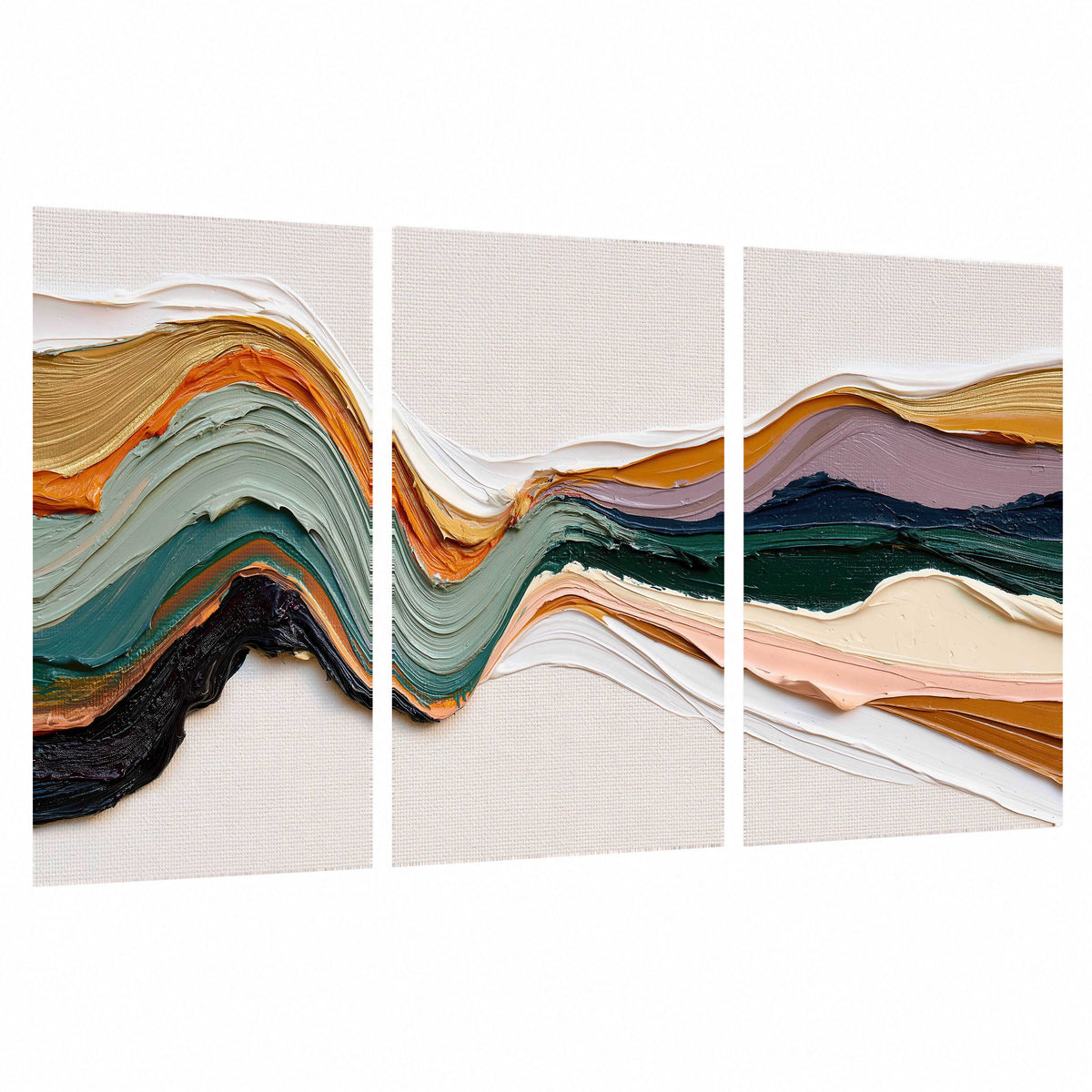 Textured abstract waves painting set of 3 poster prints on a white background