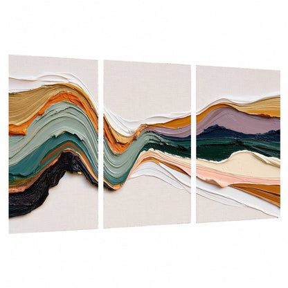 Textured abstract waves painting set of 3 poster prints on a white background
