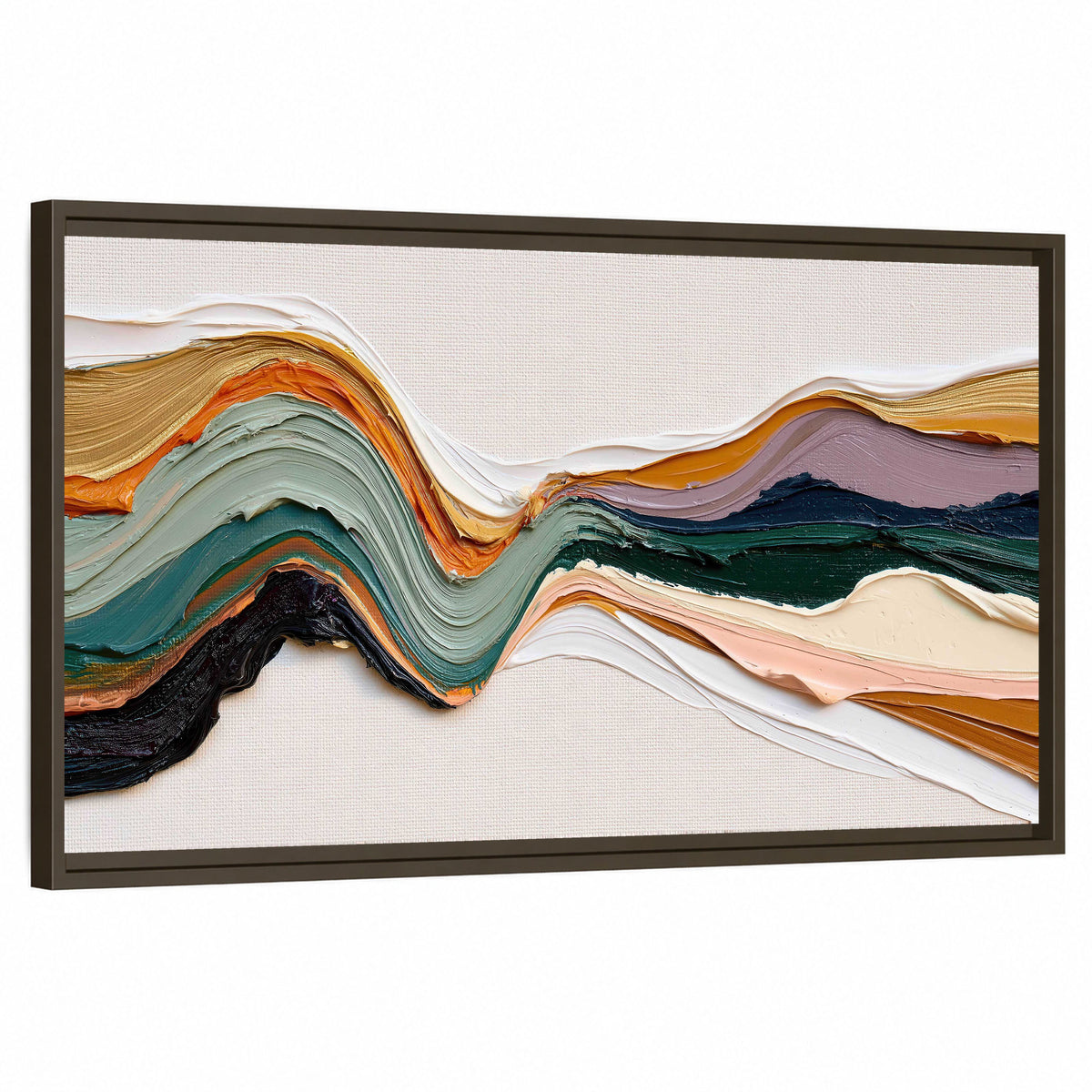Textured abstract waves painting framed canvas wall art on a white background
