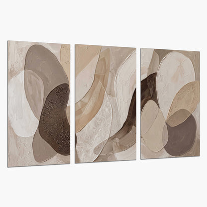 Layered organic shapes in taupe, cream and brown set of 3 poster prints on a white background