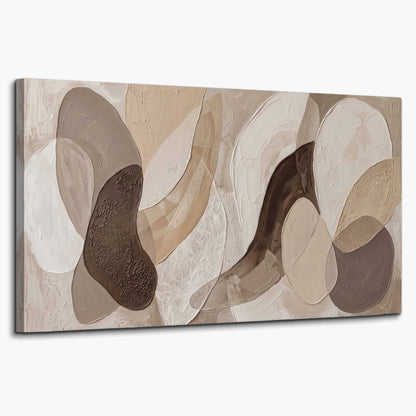 Layered organic shapes in taupe, cream and brown single canvas wall art on a white background