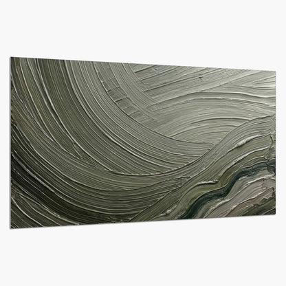 Olive and sage green abstract flowing waves with curved painted-style ridges single poster print on a white background