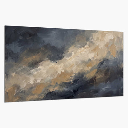 Sweeping charcoal and cream painted clouds with warm gold tones single poster print on a white background