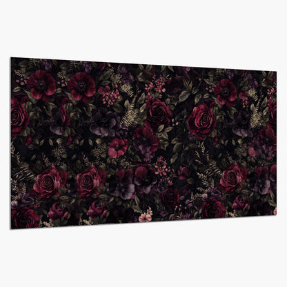 Deep burgundy roses and small pale flowers on a dark background single poster print on a white background