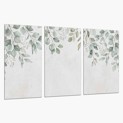 Pale sage eucalyptus leaves against a light background set of 3 poster prints on a white background