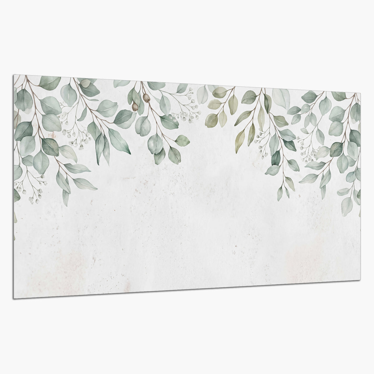 Pale sage eucalyptus leaves against a light background single poster print on a white background