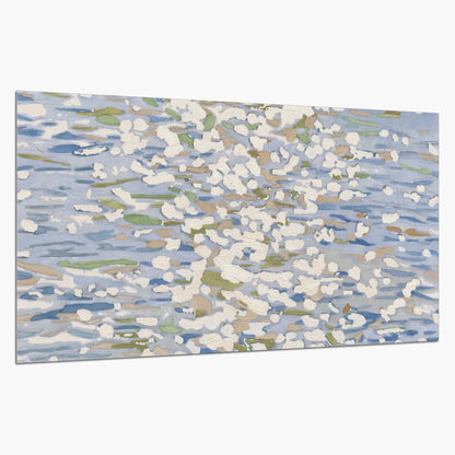 Loose pale blue, white and soft green marks suggesting shimmering water single poster print on a white background