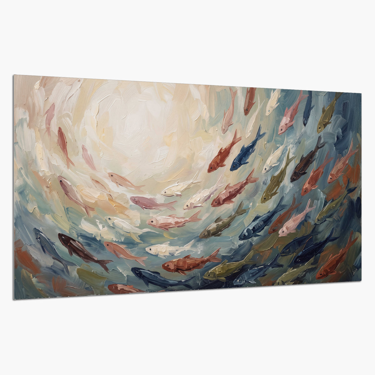 Sweeping cream, teal and rust painted-style curves single poster print on a white background