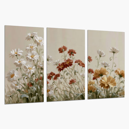 Loose ivory, rust and golden wildflowers on a soft neutral background set of 3 poster prints on a white background