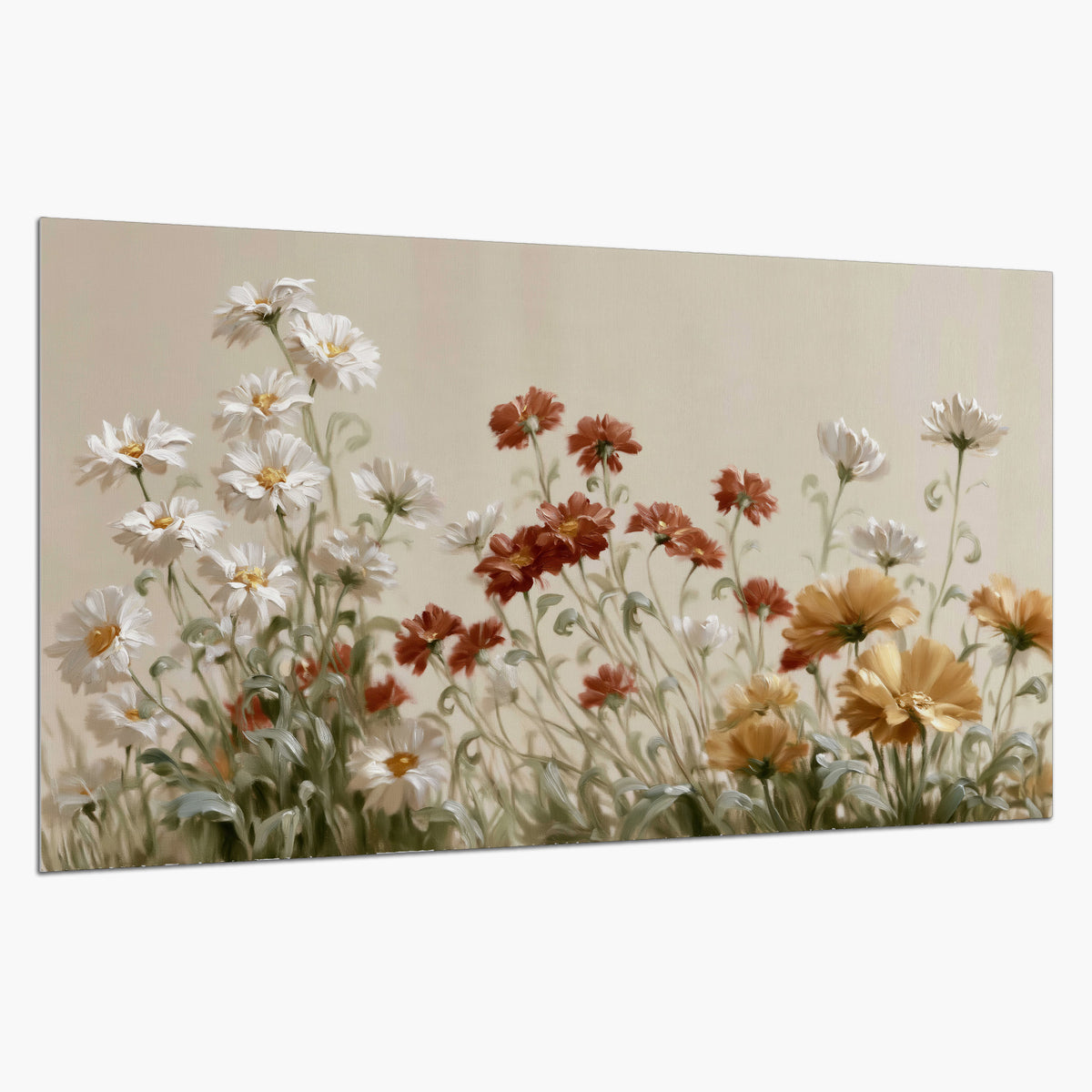 Loose ivory, rust and golden wildflowers on a soft neutral background single poster print on a white background