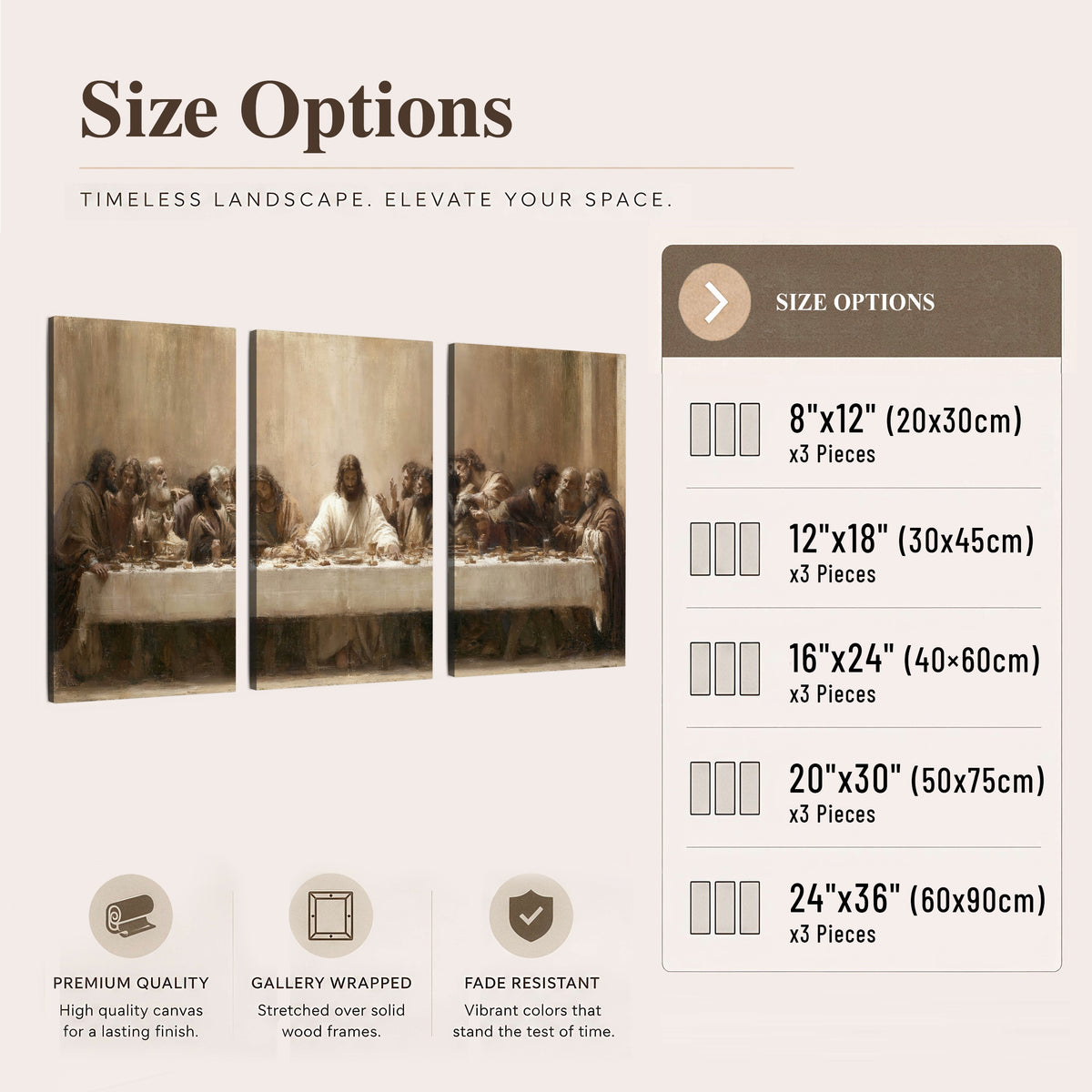 Sepia Last Supper oil painting 3 piece canvas wall art size options