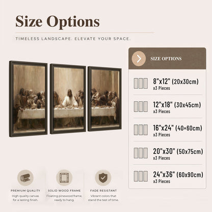 Sepia Last Supper oil painting 3 piece framed canvas size options