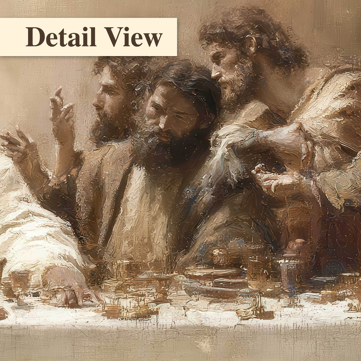 Sepia Last Supper oil painting detail close-up