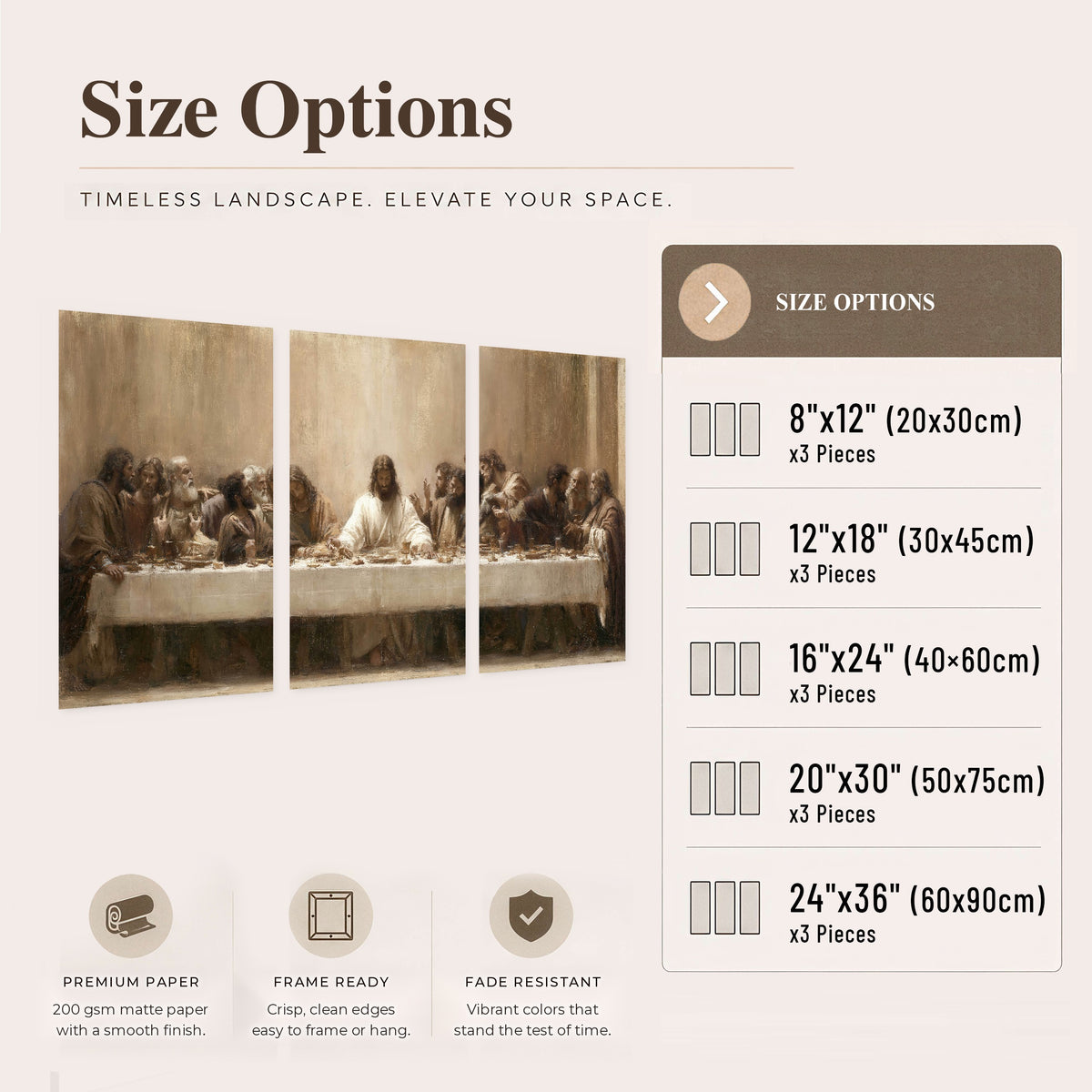 Sepia Last Supper oil painting set of 3 poster prints size options