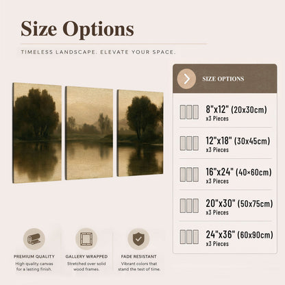 Antique sepia river painting 3 piece canvas wall art size options
