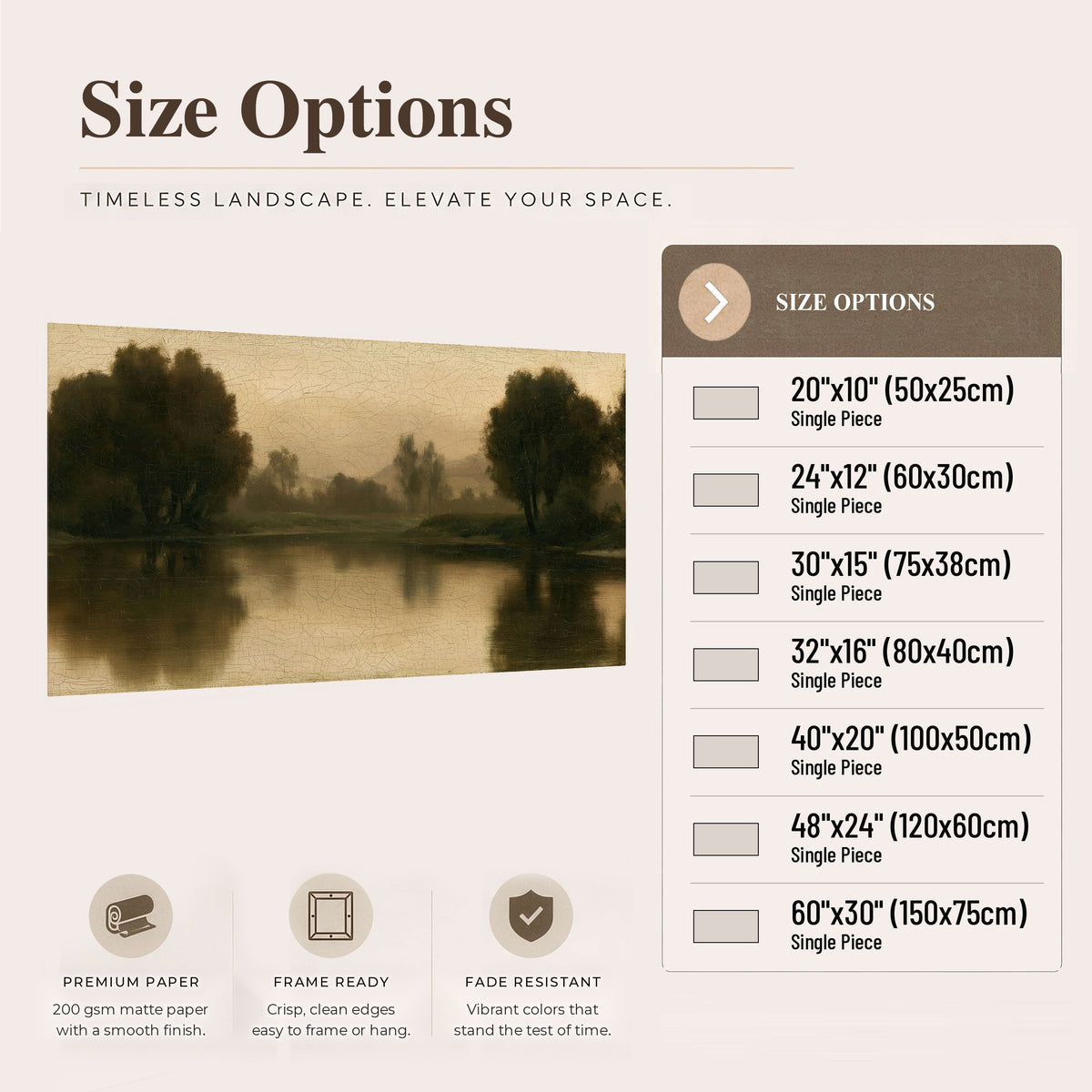 Antique sepia river painting poster print size options