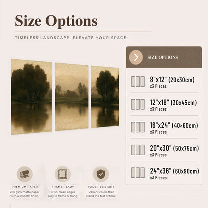 Antique sepia river painting set of 3 poster prints size options