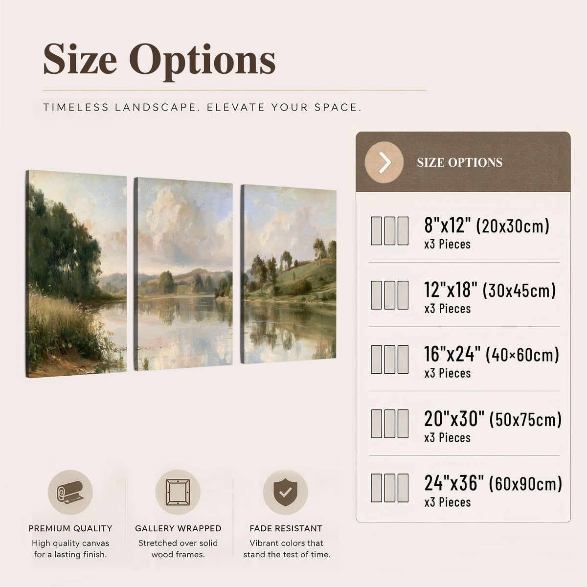Summer river countryside painting 3 piece canvas wall art size options