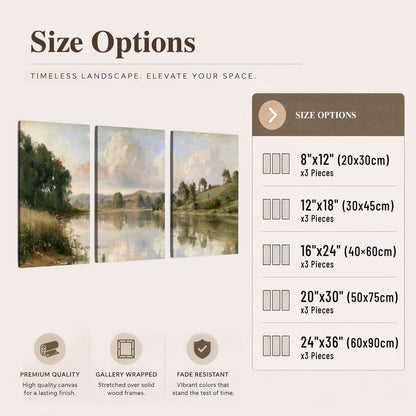 Summer river countryside painting 3 piece canvas wall art size options