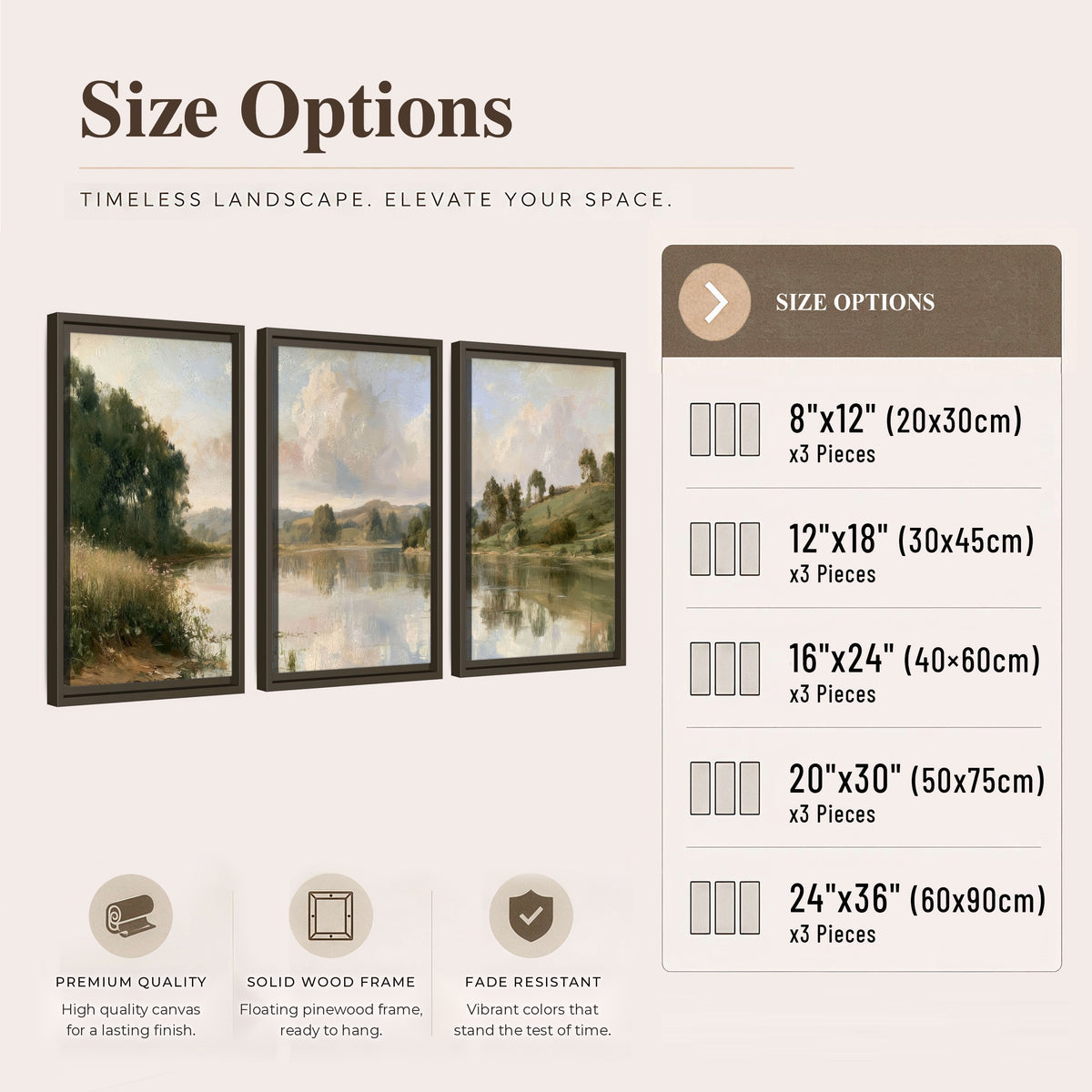 Summer river countryside painting 3 piece framed canvas size options