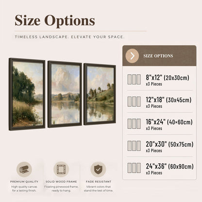 Summer river countryside painting 3 piece framed canvas size options