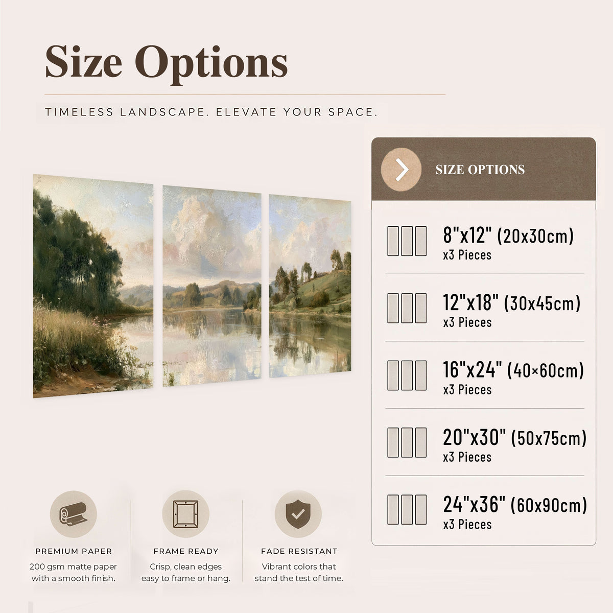 Summer river countryside painting set of 3 poster prints size options