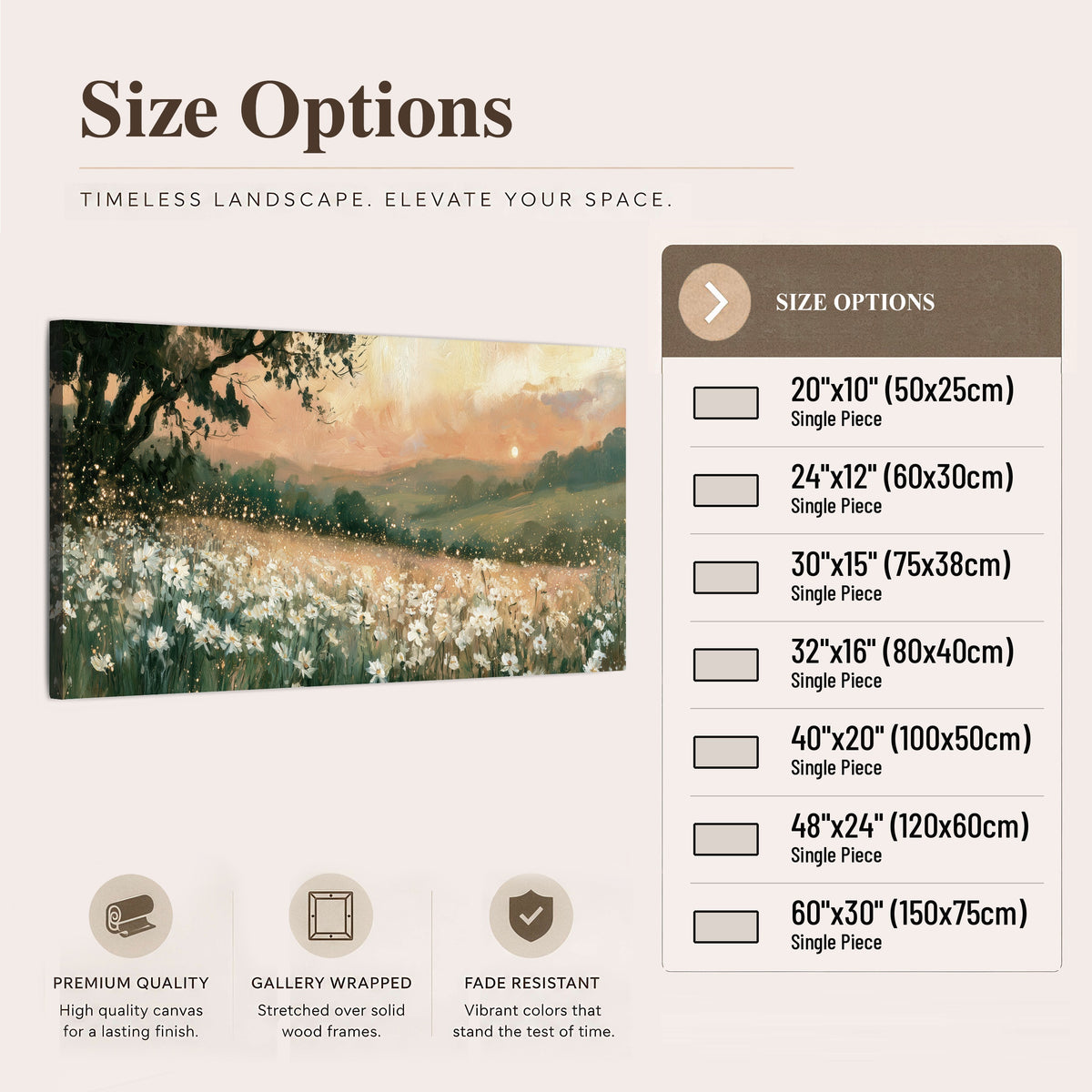White daisy meadow sunset painting canvas wall art size options