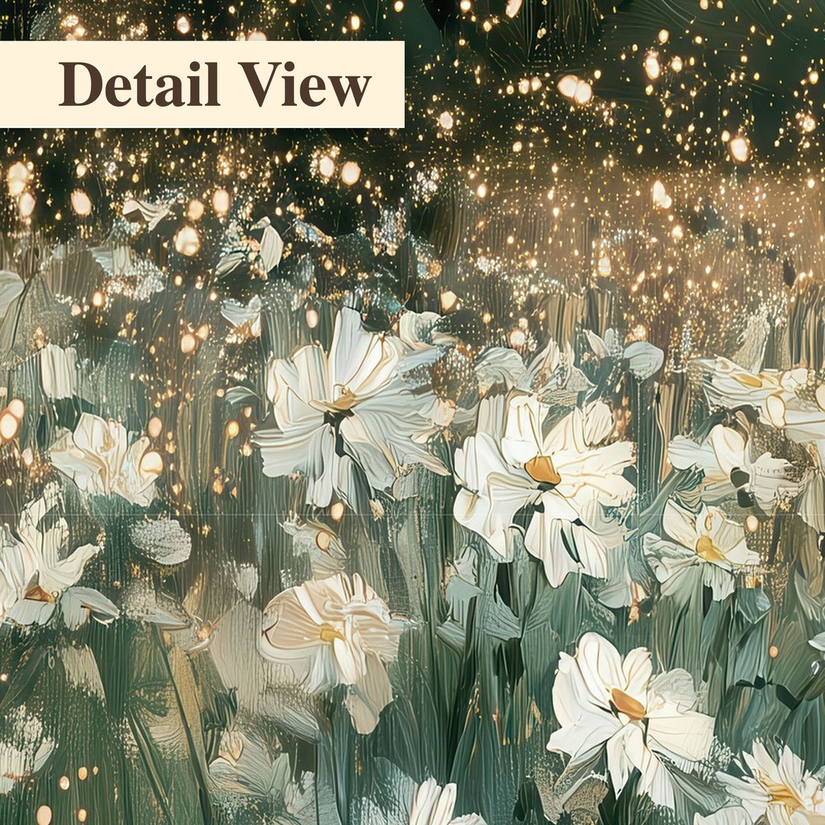 White daisy meadow sunset painting detail close-up