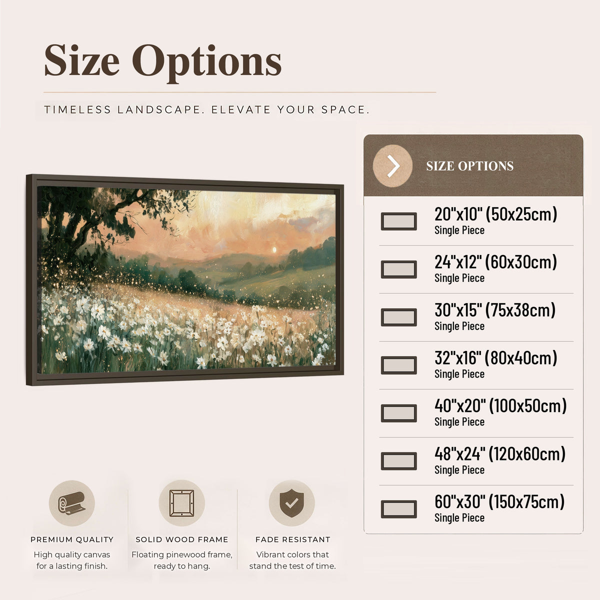White daisy meadow sunset painting framed canvas wall art size options