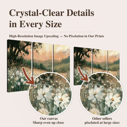 White daisy meadow sunset painting high-resolution print quality comparison