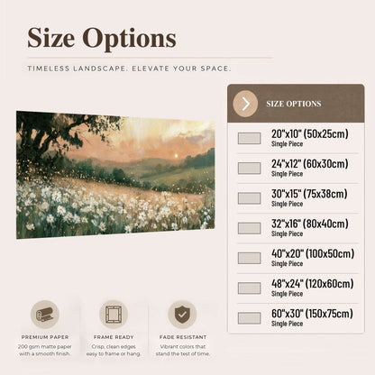 White daisy meadow sunset painting poster print size options