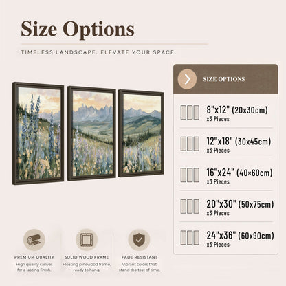 Mountain wildflower valley painting 3 piece framed canvas size options