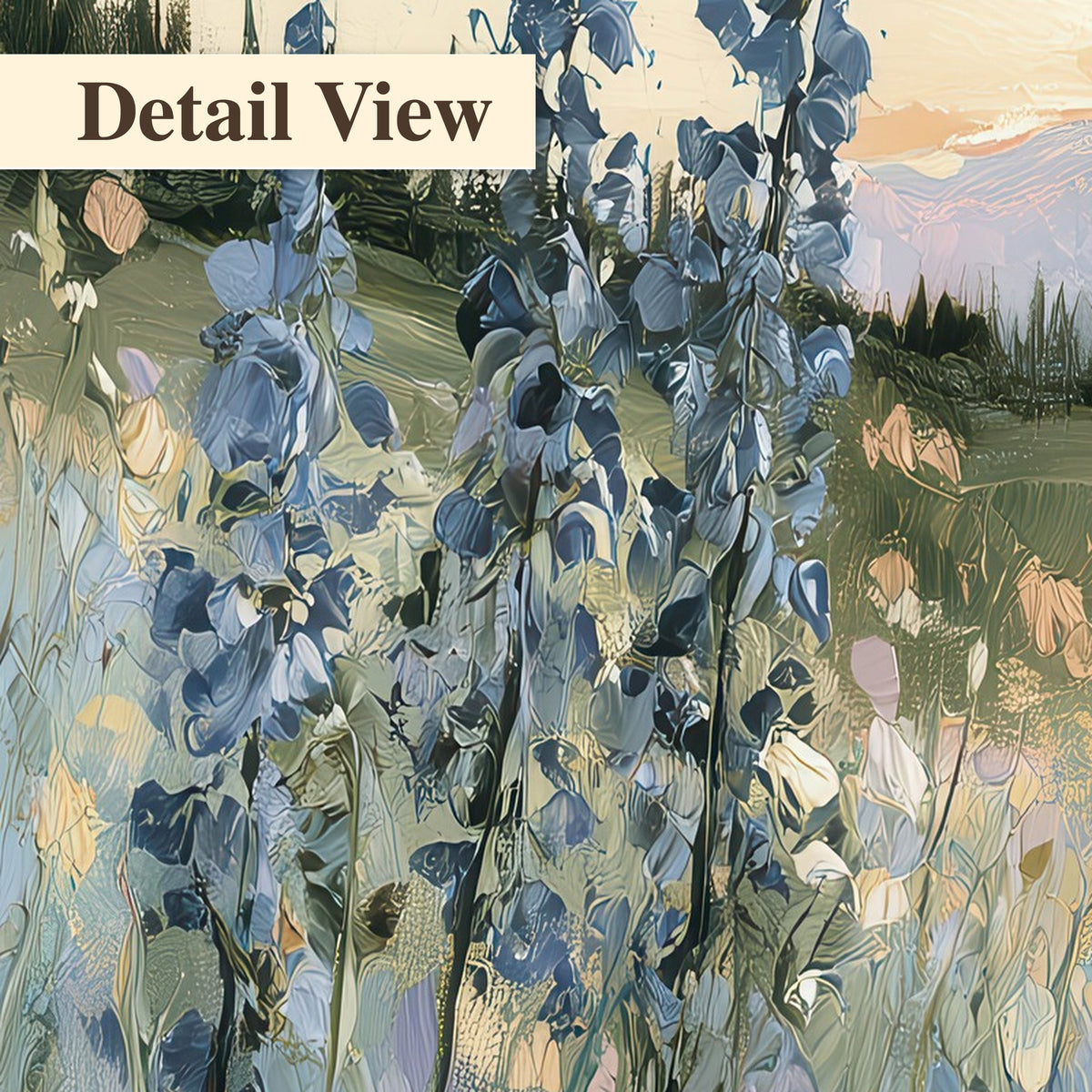 Mountain wildflower valley painting detail close-up