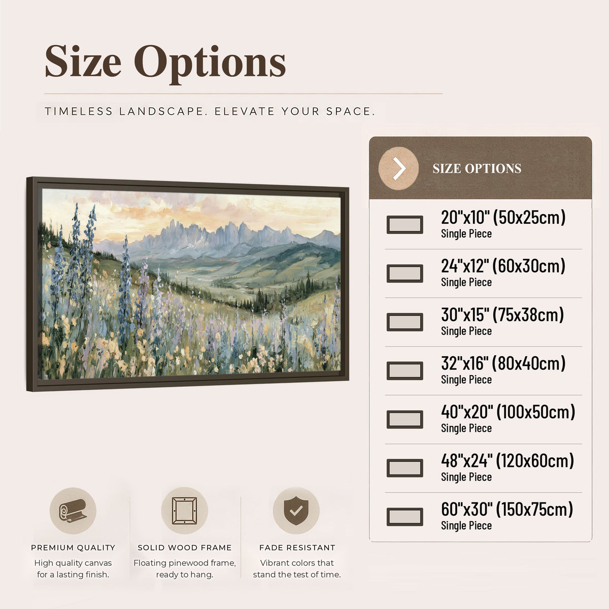 Mountain wildflower valley painting framed canvas wall art size options