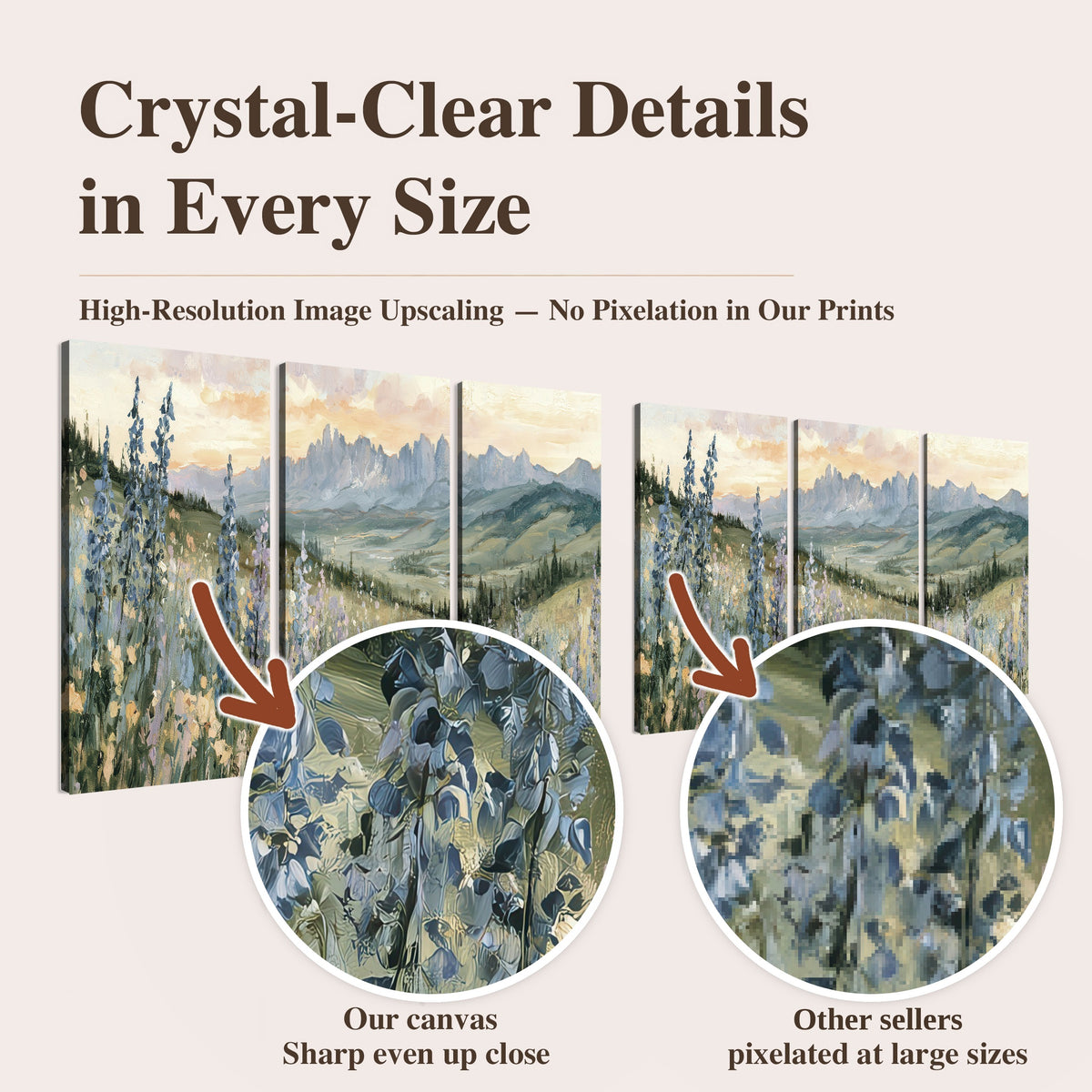 Mountain wildflower valley painting high-resolution print quality comparison