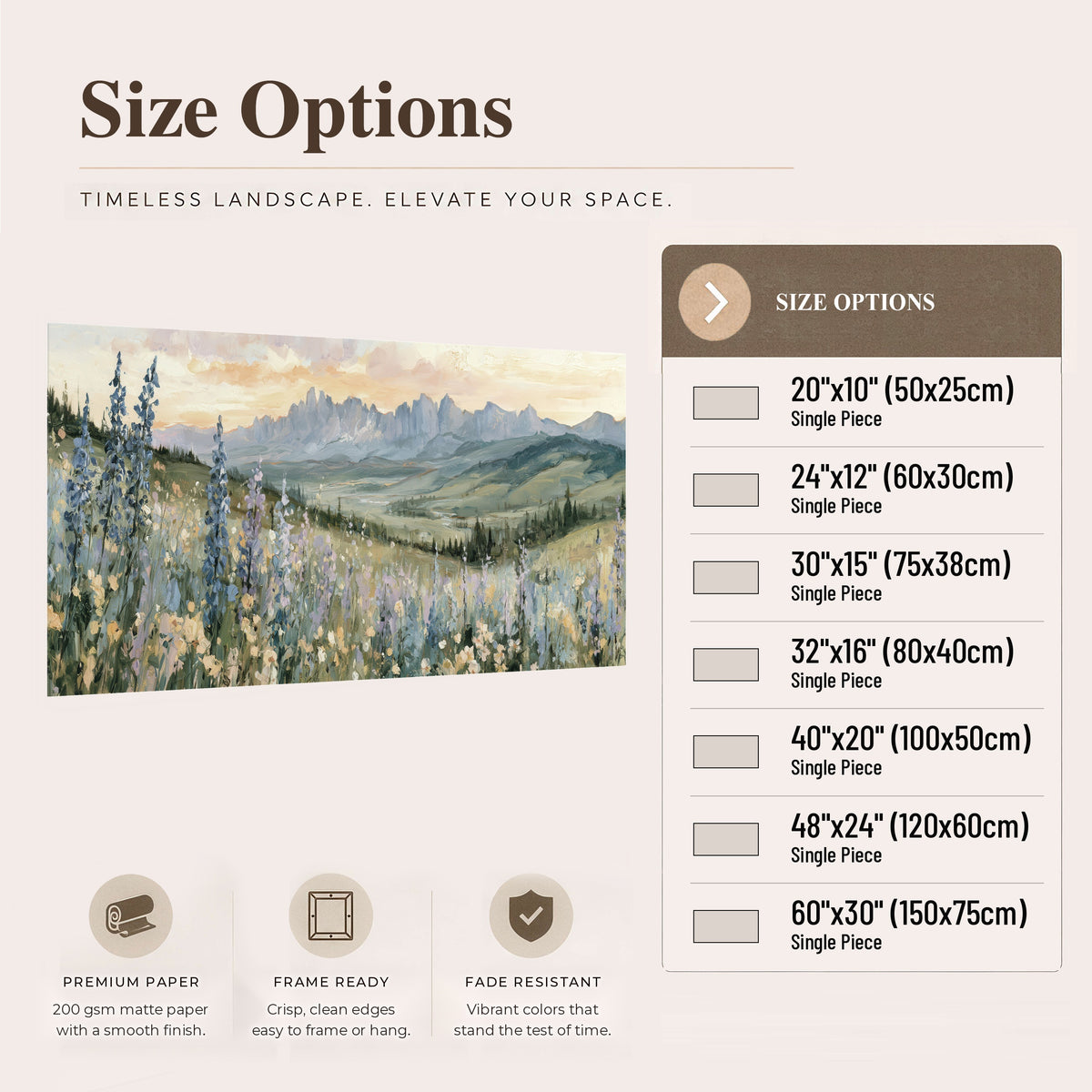 Mountain wildflower valley painting poster print size options