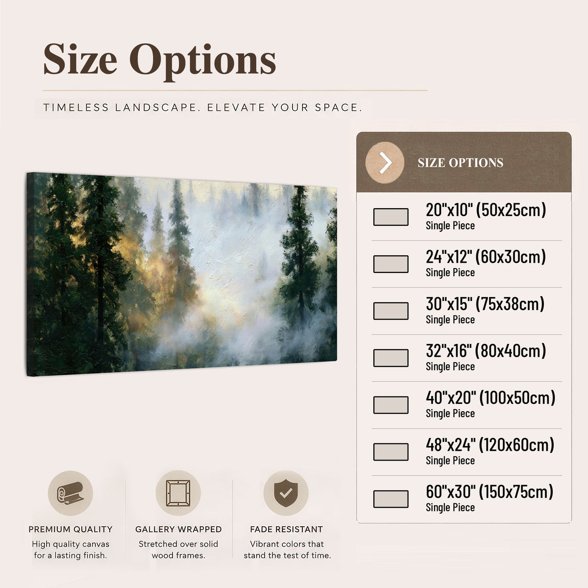 Foggy evergreen forest painting canvas wall art size options