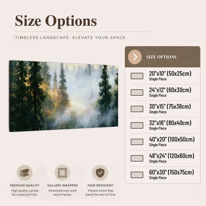Foggy evergreen forest painting canvas wall art size options