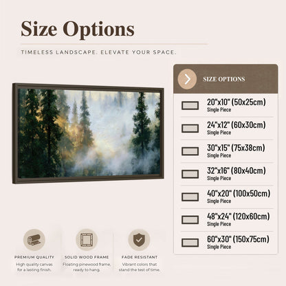 Foggy evergreen forest painting framed canvas wall art size options