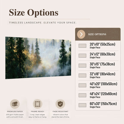 Foggy evergreen forest painting poster print size options
